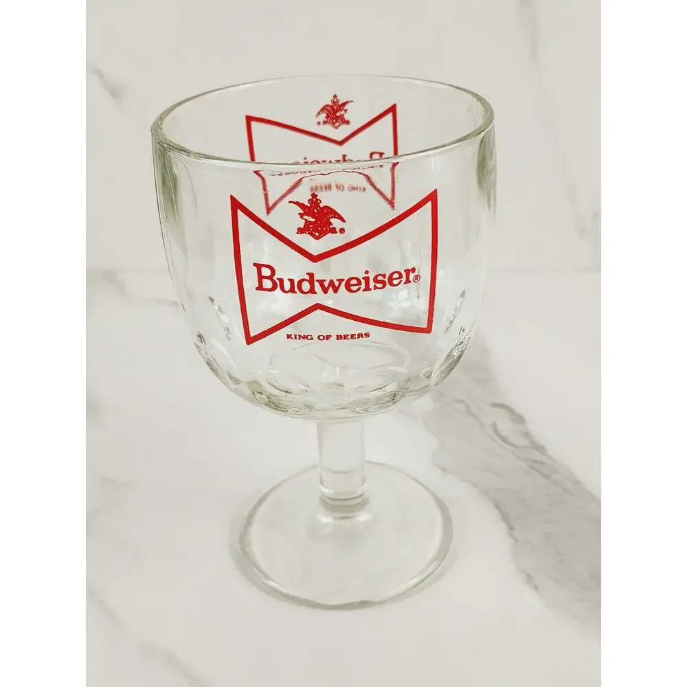 Budweiser Thumbprint Beer Goblet Glass 16oz Chalice Cup Red Logo 6